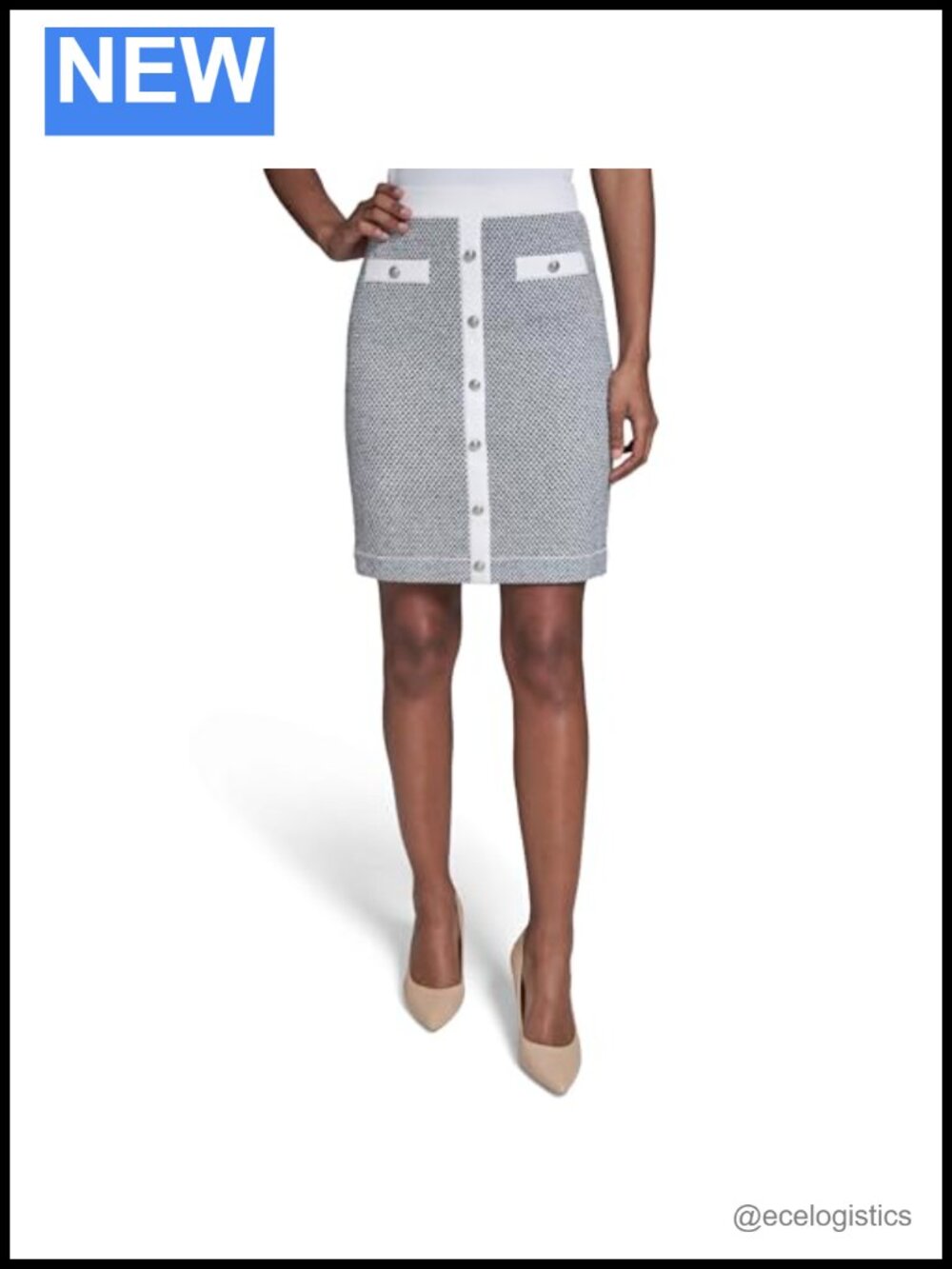 Women's Above Knee Button Front Sweater Skirt with Double Pockets